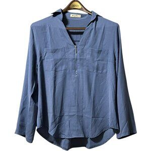 Moyabo Women's Popover Shirt 3/4 Blue Blouse Size XL Career‎ Modern Professional